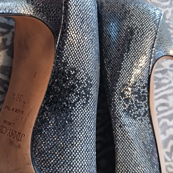 Jimmy Choo Isabel Glittery Peep Toe Kitten Heel Pump Women's 36.5 - Picture 7 of 14
